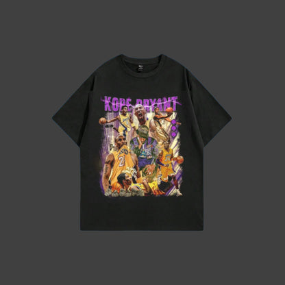 Black t-shirt with a graphic of Kobe Bryant against a blue sky background