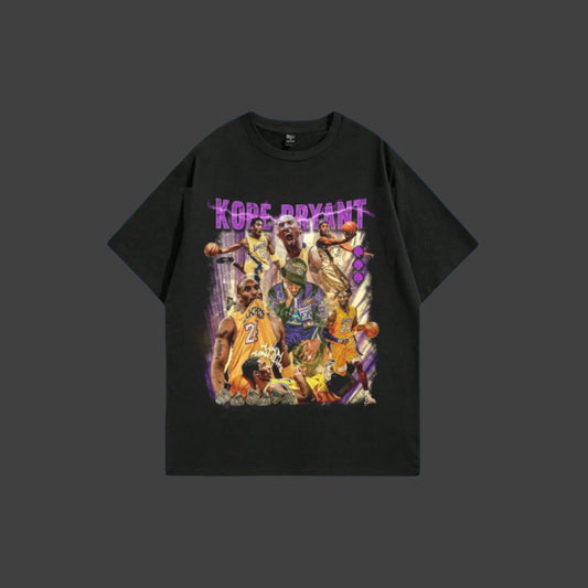 Black t-shirt with a graphic of Kobe Bryant against a blue sky background